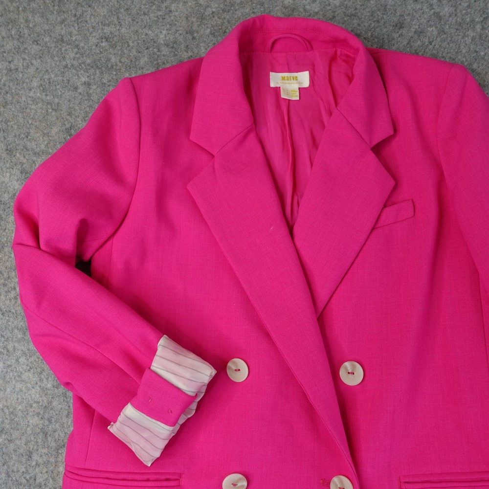 Maeve Anthropologie Blazer Womens 0 Hot Pink Double Breasted Jacket Career Bold - Picture 7 of 16